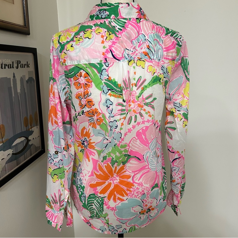 Lilly Pulitzer Floral Button-Down Shirt Pink Green Cotton Size M - Picture 3 of 8